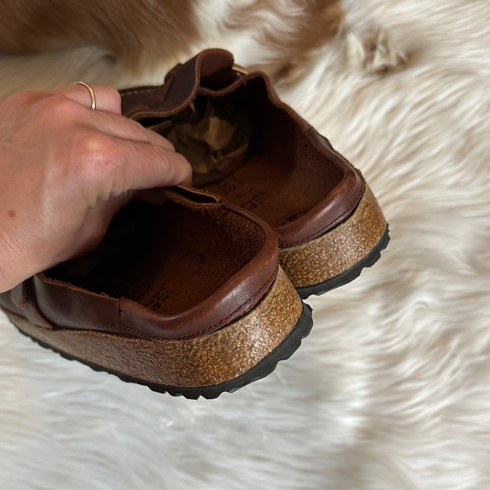 Birkenstock Buckley Natural Oiled Leather Buckle Clog Mules - Picture 9 of 11